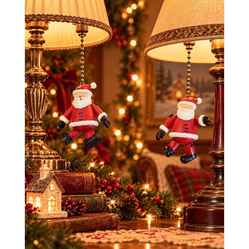 Vintage Santa Claus Ceiling Fan Pull Chains - Set of 2, Kitsch Holiday Decor